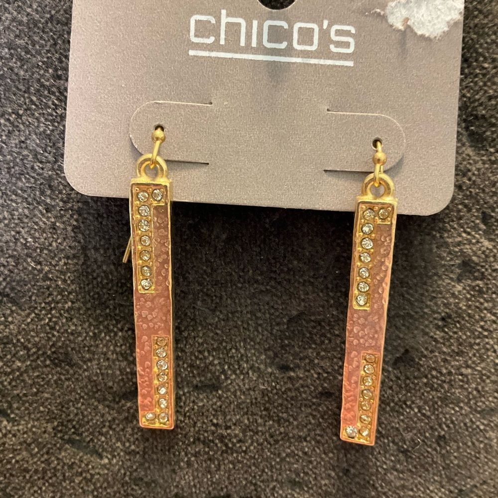 0088-Chico's Gold‎ and Brown Dangle Earrings